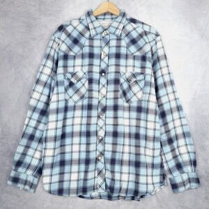 Ryan Michael Shirt Mens XL Blue Plaid Western Pearl Snap Long Sleeve Shirt FLAW